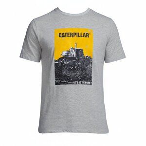 Mens CAT Caterpillar Work T-Shirt Short Sleeve Gray Graphic Tee Size L